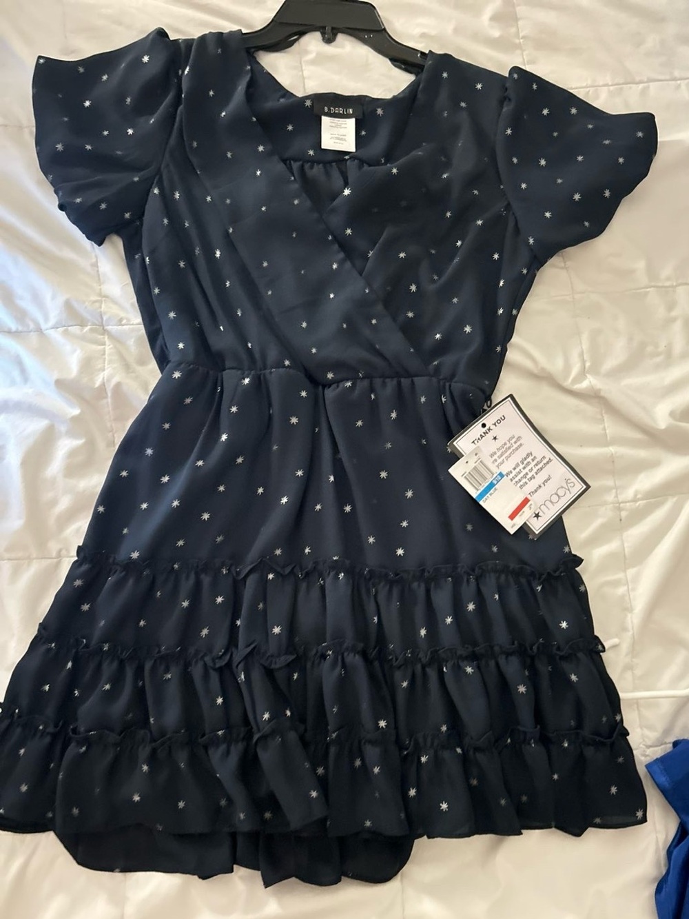 Macy's Navy Star-Print Tiered Ruffle Dress